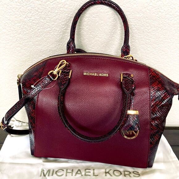 Michael Kors Burgundy Red Python Snake Handbag Satchel - Picture 1 of 9